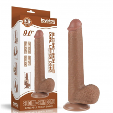 Реалистичный фаллоимитатор с мошонкой LoveToy Sliding Skin Dual Layer Dong 9 Brown, подвижная кожа, присоска (22 см, Ø 3.7 см)